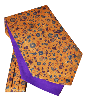 Fine Silk Flamboyant Floral Deign Cravat in Golden Yellow